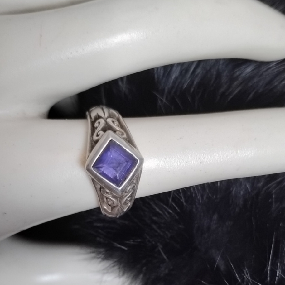 Vintage Purple Gem Sterling-Style Filigree Ring